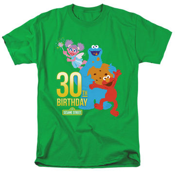 Kelly green men's regular fit t-shirt with Sesame Street 30Th Birthday graphic