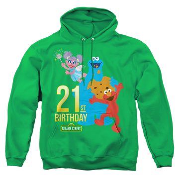 Kelly green pullover hoodie with Sesame Street 21St Birthday graphic