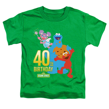 Kelly green kid's t-shirt for ages 4 to 7 with Sesame Street 40Th Birthday graphic