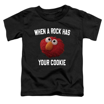 Black kid's t-shirt for ages 4 to 7 with Sesame Street Elmo Rock Your Cookie graphic