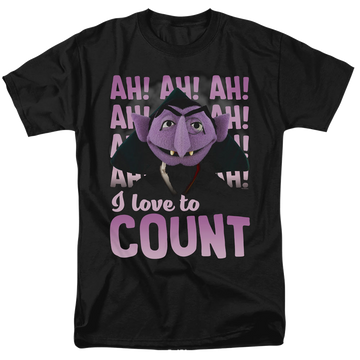 Black men's regular fit t-shirt with Sesame Street The Count Ah! Ah! Ah! graphic