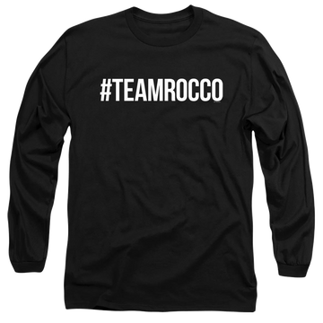 Black men's long sleeve t-shirt with Sesame Street Team Rocco graphic