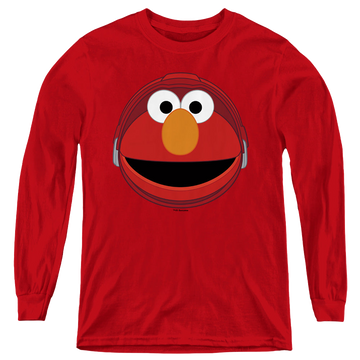 Red youth long sleeve t-shirt with Sesame Street Mecha Elmo Face graphic
