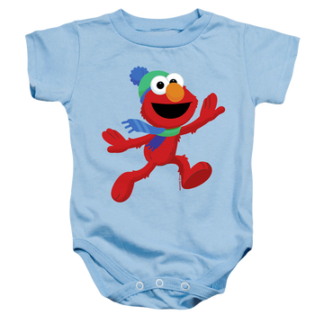 Light blue baby bodysuit with Sesame Street Furry Friends Forever! Elmo's Winter Run graphic
