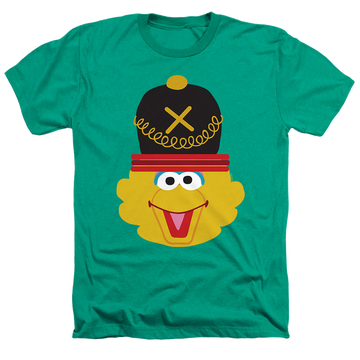 Kelly green men's heather t-shirt with Sesame Street Christmas Nutcracker Big Bird graphic