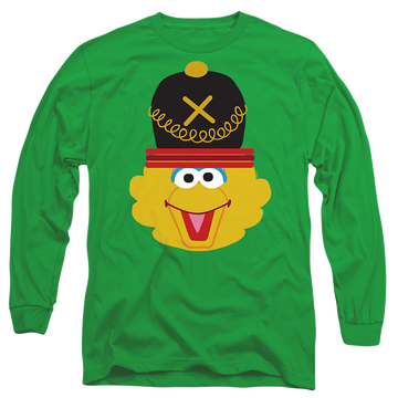 Kelly green men's long sleeve t-shirt with Sesame Street Christmas Nutcracker Big Bird graphic