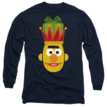 Navy men's long sleeve t-shirt with Sesame Street Christmas Nutcracker Bert graphic