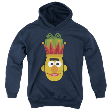 Navy youth hoodie for ages 8 to 12 with Sesame Street Christmas Nutcracker Bert graphic