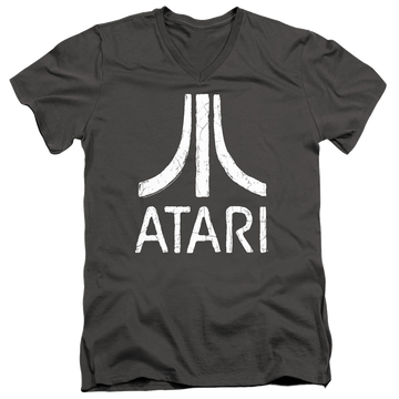 Charcoal men's v-neck t-shirt with Atari Rough Logo graphic