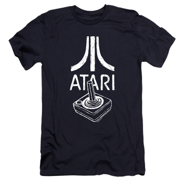 Navy men's premium slim fit t-shirt with Atari Joystick Logo graphic
