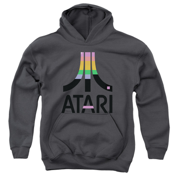 Charcoal youth hoodie for ages 8 to 12 with Atari Breakout Inset graphic