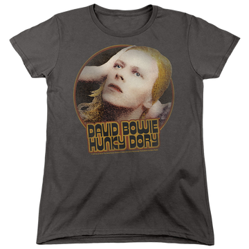 Charcoal women's t-shirt with David Bowie Hunky Dory Circle graphic