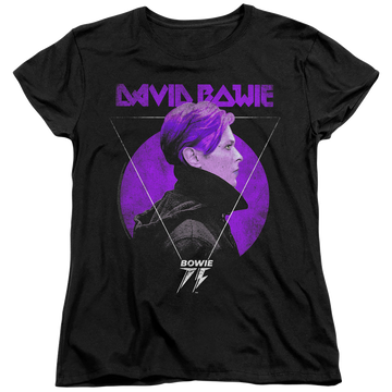 Black women's t-shirt with David Bowie Side Profile 75 Logo graphic