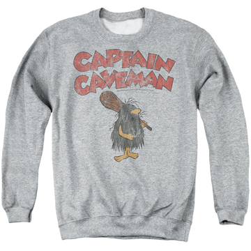 Athletic heather men's crewneck sweatshirt with Wacky Races Captain Caveman 1 graphic
