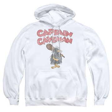 White pullover hoodie with Wacky Races Captain Caveman 2 graphic