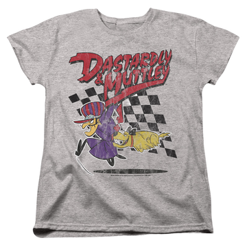 Athletic heather women's t-shirt with Wacky Races Dastardly & Muttley 1 graphic