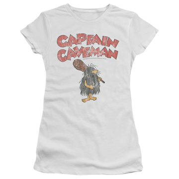 White juniors t-shirt with Wacky Races Captain Caveman 2 graphic