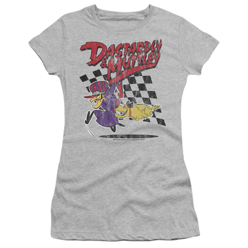 Athletic heather juniors t-shirt with Wacky Races Dastardly & Muttley 1 graphic