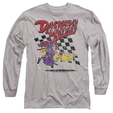 Athletic heather men's long sleeve t-shirt with Wacky Races Dastardly & Muttley 1 graphic
