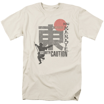 Cream men's regular fit t-shirt with Hai Karate Caution graphic