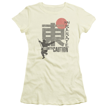 Cream juniors t-shirt with Hai Karate Caution graphic