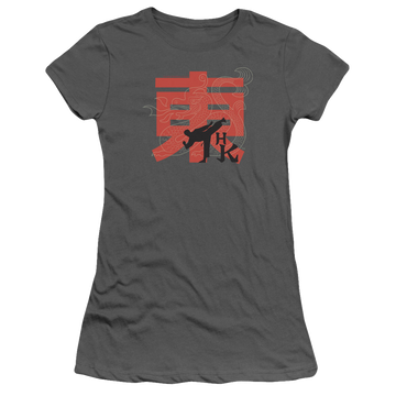 Charcoal juniors t-shirt with Hai Karate Hk Kick graphic