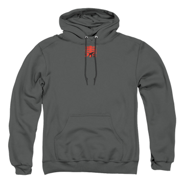 Charcoal pullover hoodie with Hai Karate Hk Kick graphic