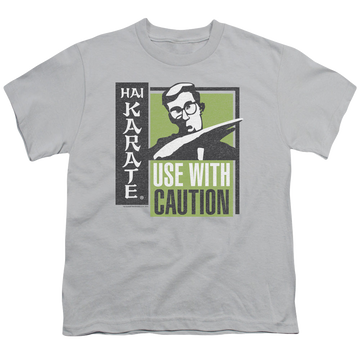 Silver youth t-shirt for ages 8 to 12 with Hai Karate Karate Chop graphic