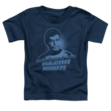 Navy kid's t-shirt for ages 4 to 7 with Star Trek The Original Series Vulcan Mind graphic