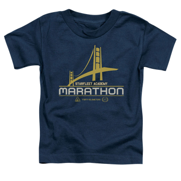 Navy kid's t-shirt for ages 4 to 7 with Star Trek The Original Series Marathon Logo graphic