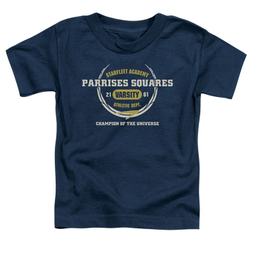 Navy kid's t-shirt for ages 4 to 7 with Star Trek The Original Series Parrises Squares graphic