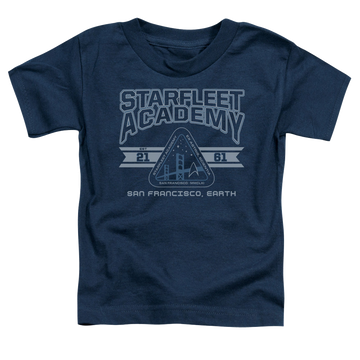 Navy kid's t-shirt for ages 4 to 7 with Star Trek The Original Series Starfleet Academy Earth graphic