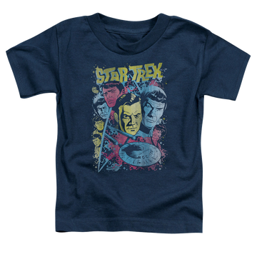 Navy kid's t-shirt for ages 4 to 7 with Star Trek The Original Series Classic Crew Illustrated graphic