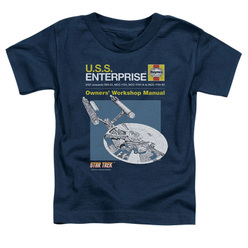 Navy kid's t-shirt for ages 4 to 7 with Star Trek The Original Series Enterprise Manual graphic