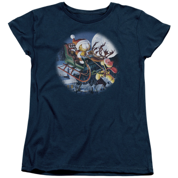Navy women's t-shirt with Garfield Moonlight Ride graphic