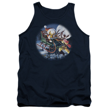 Navy men's tank with Garfield Moonlight Ride graphic