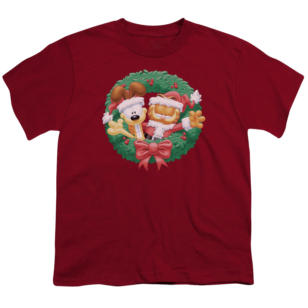 Garfield Christmas Wreath - Youth T-Shirt Youth T-Shirt (Ages 8-12) Garfield   