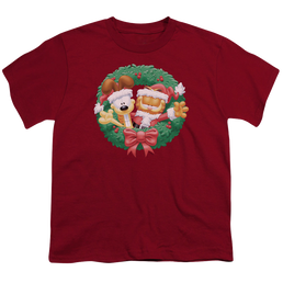 Garfield Christmas Wreath - Youth T-Shirt Youth T-Shirt (Ages 8-12) Garfield   