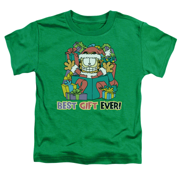 Kelly green toddler t-shirt with Garfield Best Gift Ever graphic