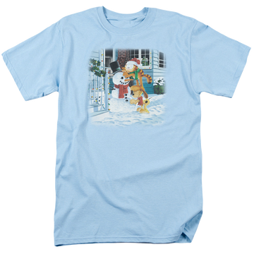 Light blue men's regular fit t-shirt with Garfield Snow Fun graphic
