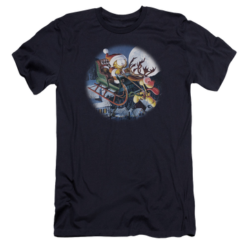 Navy men's premium slim fit t-shirt with Garfield Moonlight Ride graphic