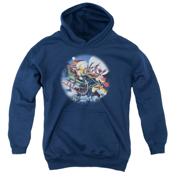 Navy youth hoodie for ages 8 to 12 with Garfield Moonlight Ride graphic