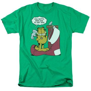 Kelly green men's regular fit t-shirt with Garfield Wish Big graphic