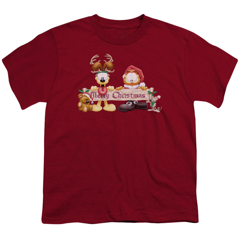 Garfield Christmas Banner - Youth T-Shirt Youth T-Shirt (Ages 8-12) Garfield   