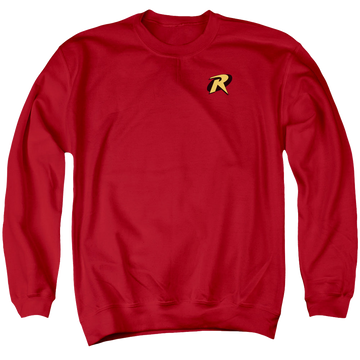 Red men's crewneck sweatshirt with Batman Robin Logo graphic
