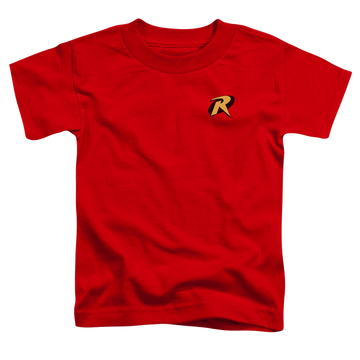 Red kid's t-shirt for ages 4 to 7 with Batman Robin Logo graphic