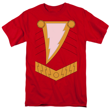Red men's regular fit t-shirt with Shazam graphic