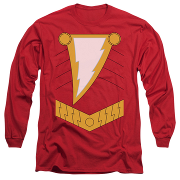 Red men's long sleeve t-shirt with Shazam graphic