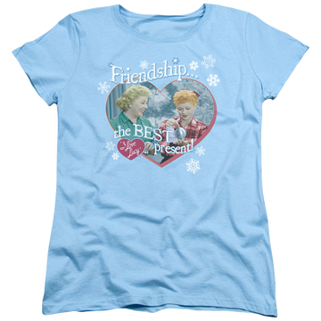 Light blue women's t-shirt with I Love Lucy The Best Present graphic