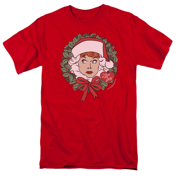 Red men's regular fit t-shirt with I Love Lucy Wreath graphic